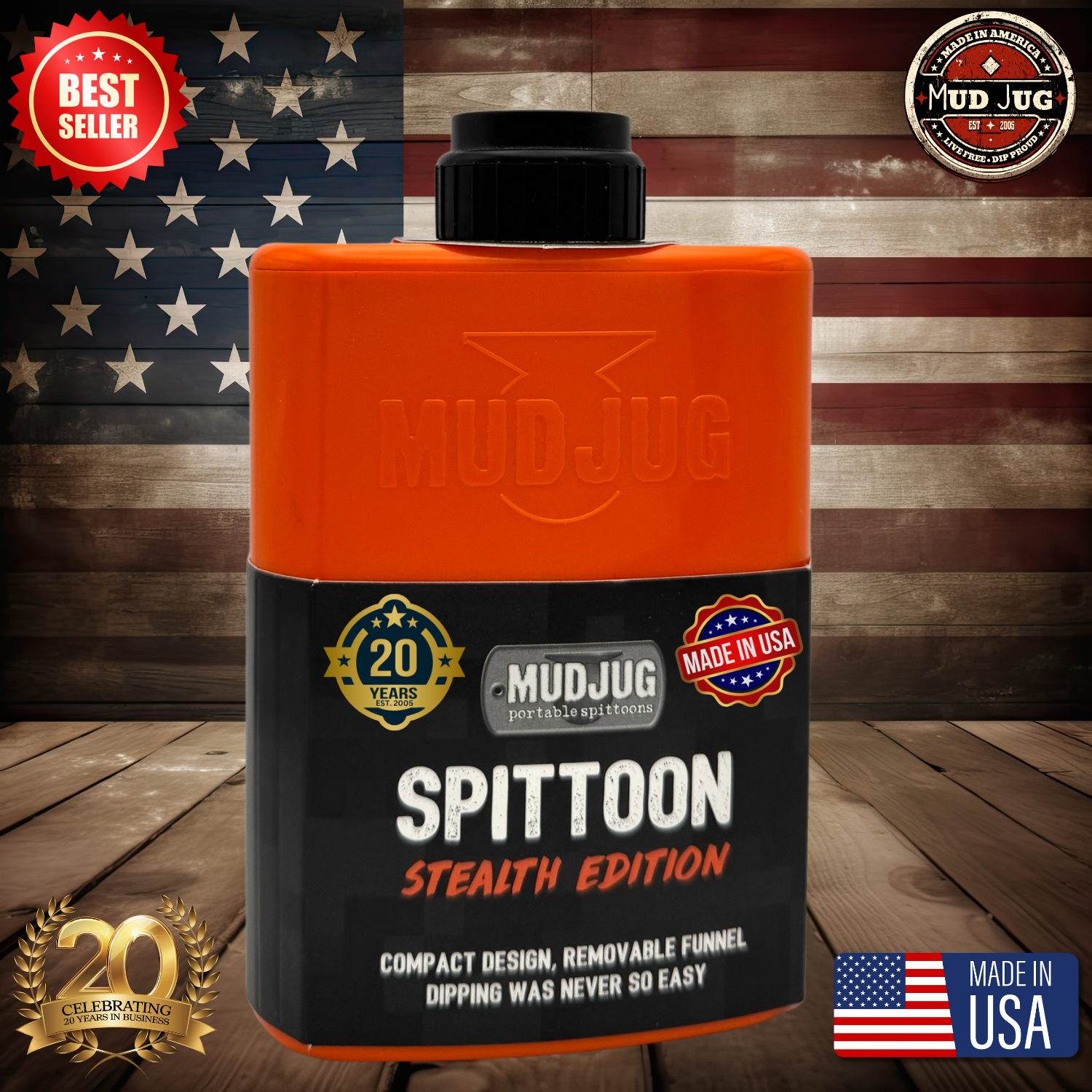 Orange Mud Jug™ Stealth – Compact Portable Spittoon Made in USA