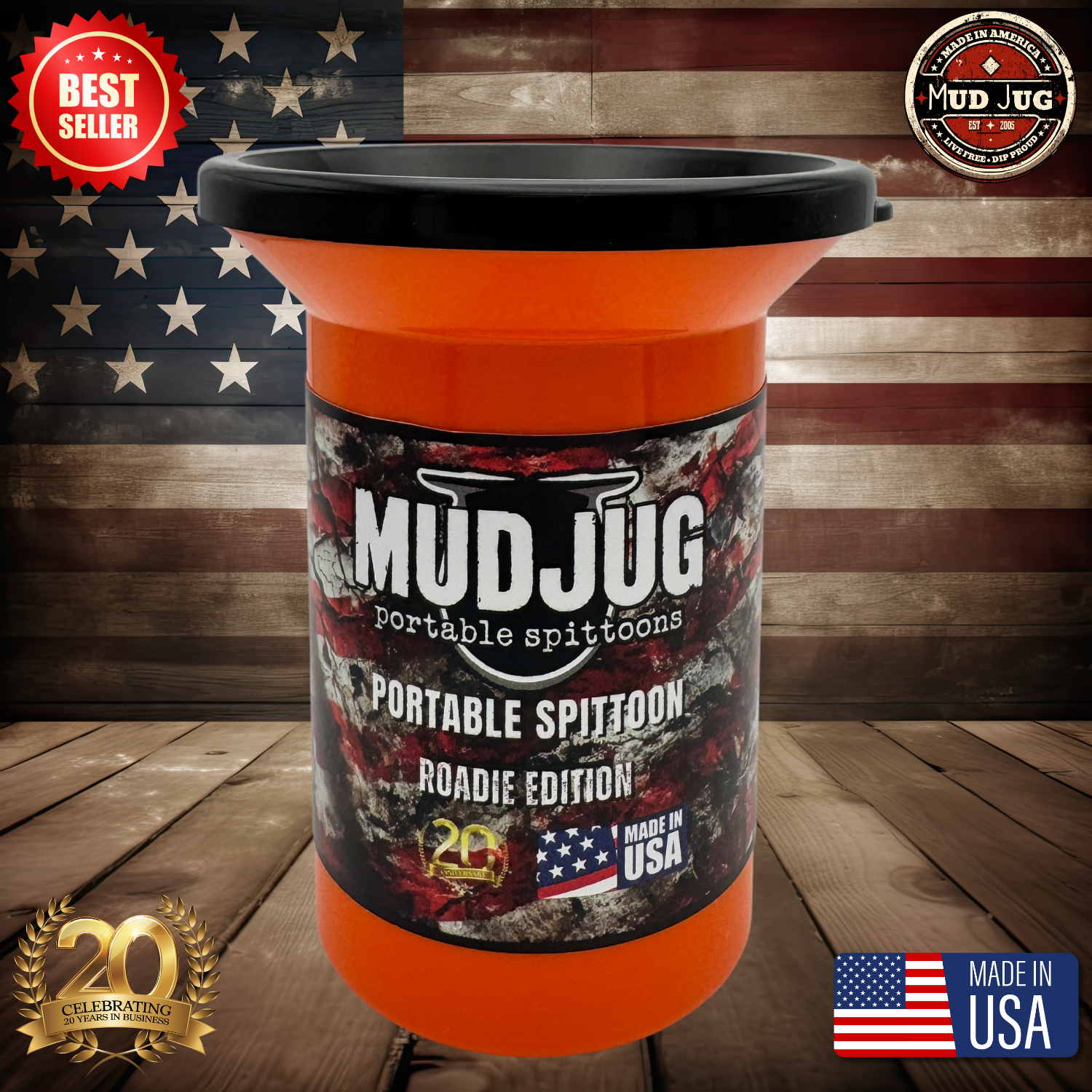 Orange Mud Jug™ Roadie – Portable Spittoon Made in USA| Mud Jug