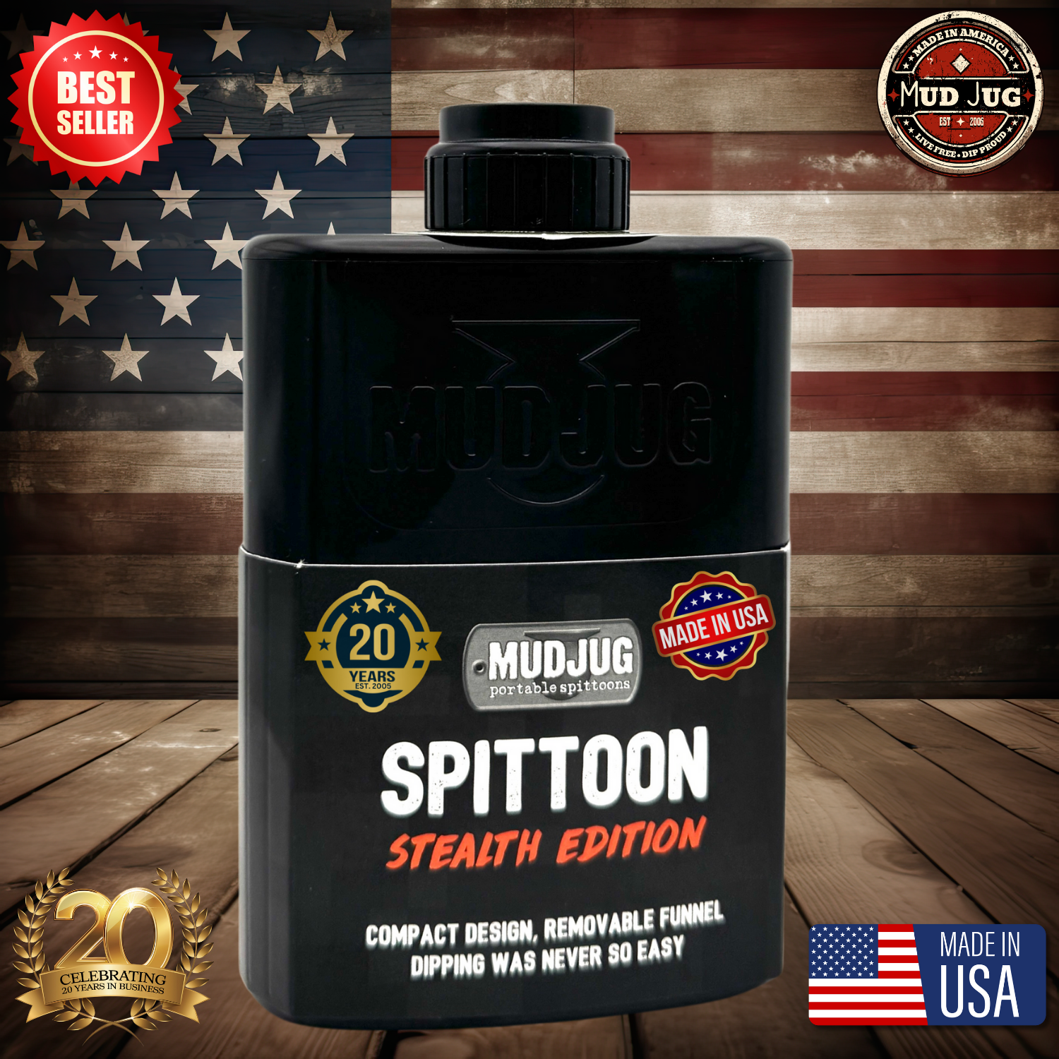Black Mud Jug™ Stealth – Compact Portable Spittoon Made in USA