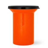 An orange plastic cylindrical container with a black lid, shown on a clean white background. The brand name 'DJI' is embossed on the front of the container.