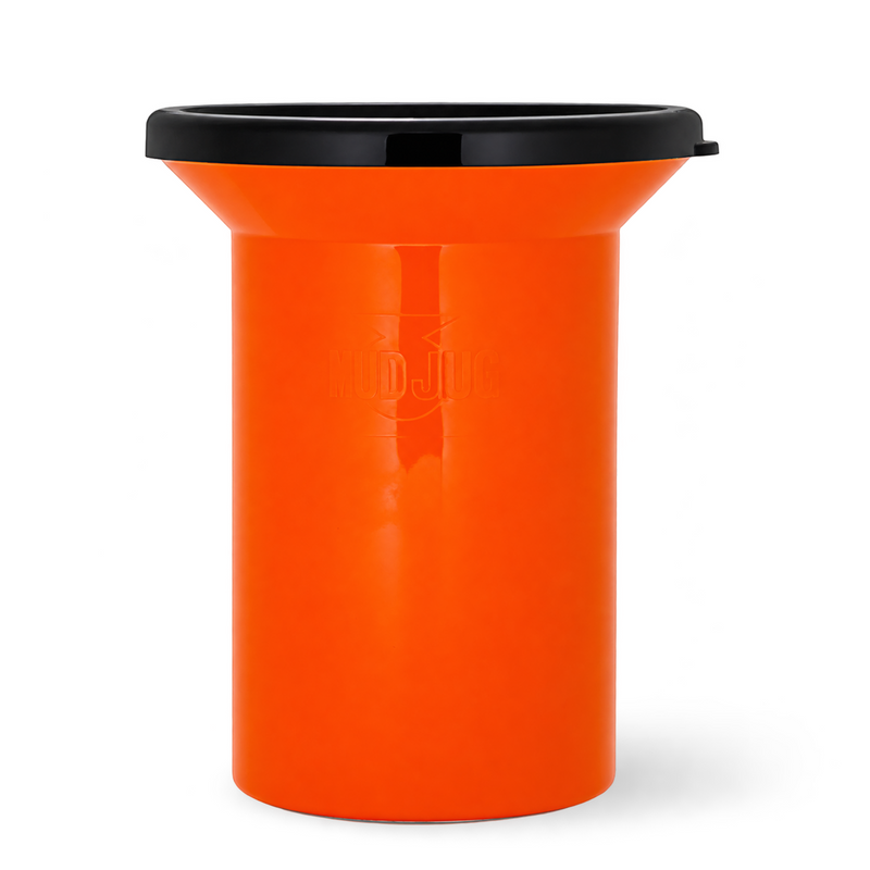 An orange plastic cylindrical container with a black lid, shown on a clean white background. The brand name 'DJI' is embossed on the front of the container.